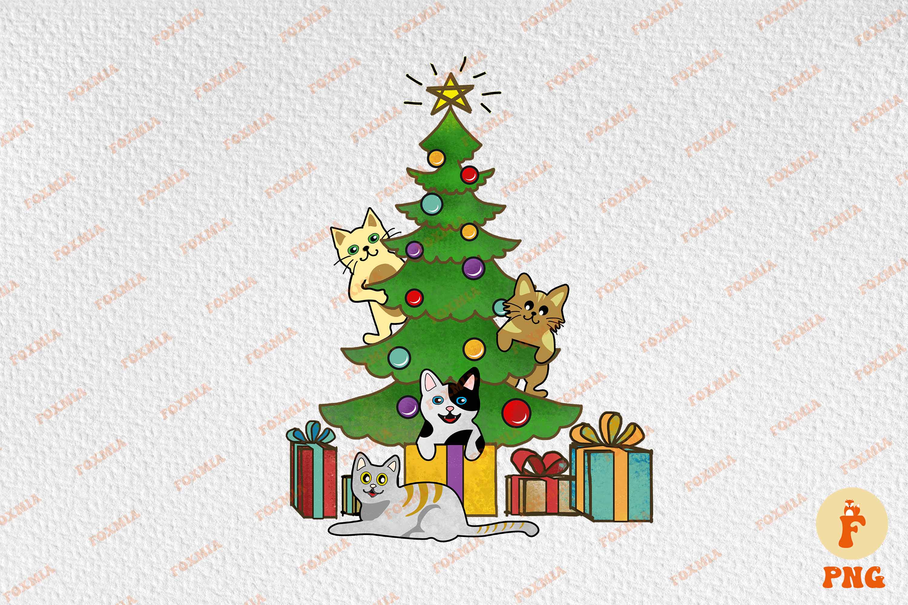 Christmas Cute Cat Sublimation T-Shirt Designs preview image.