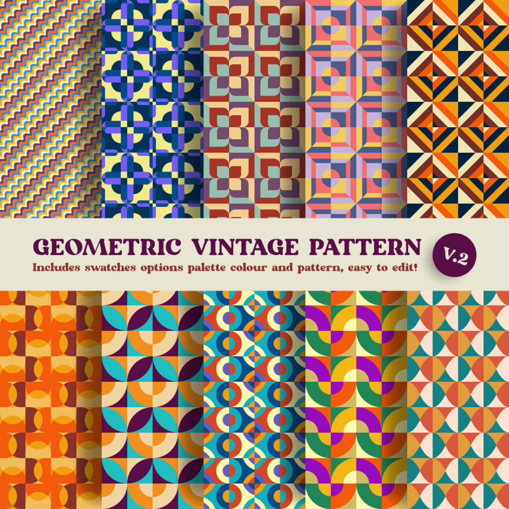 10 Geometric Retro Patterns Design - MasterBundles