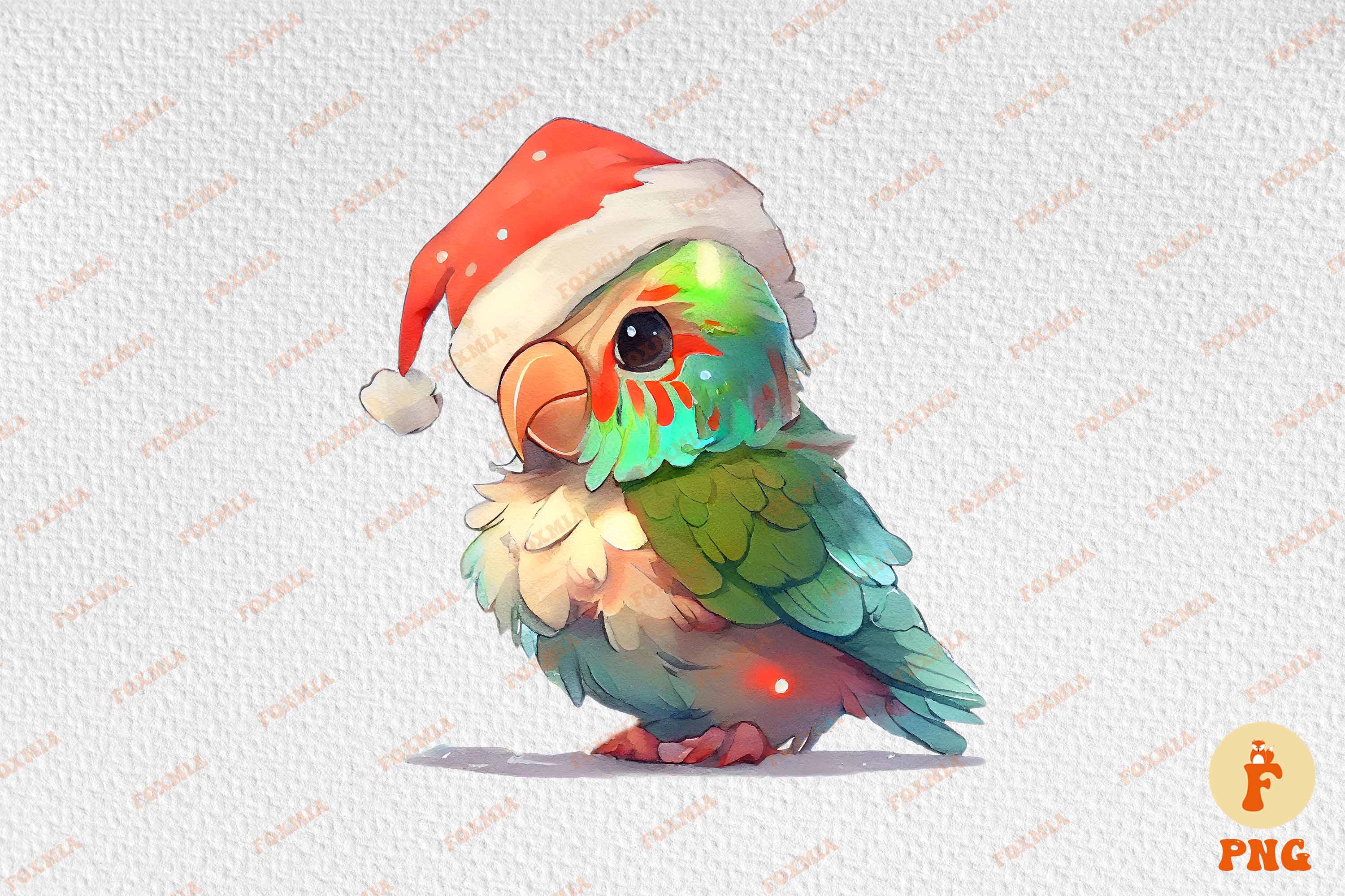 Gorgeous image of a parrot in Santa's hat.