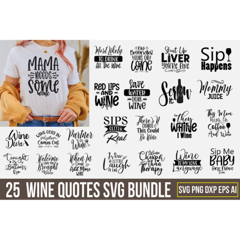 Typography Wine T-shirt SVG Design Bundle cover image.