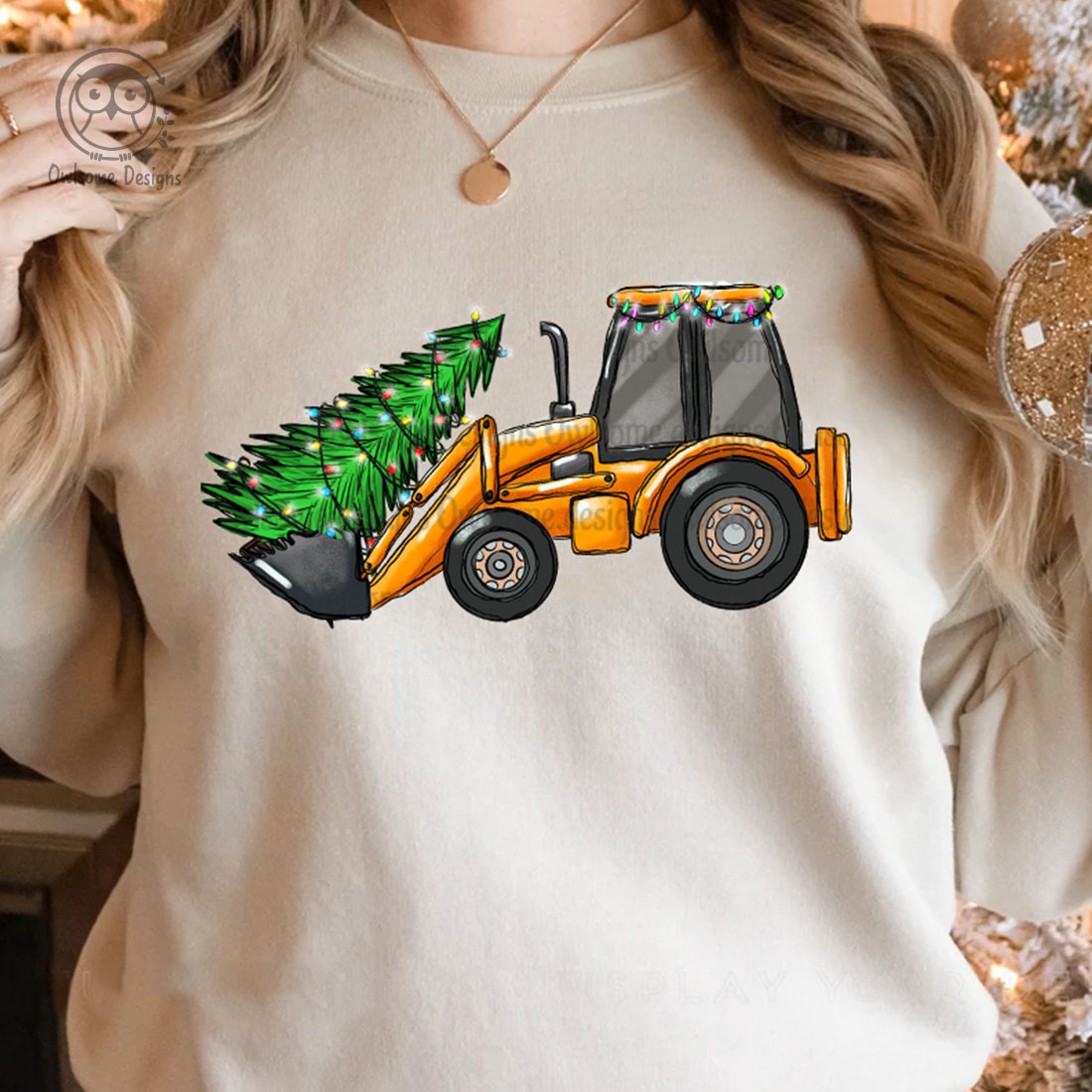 Christmas Tree On Backhoe Loader - hoodie design preview.