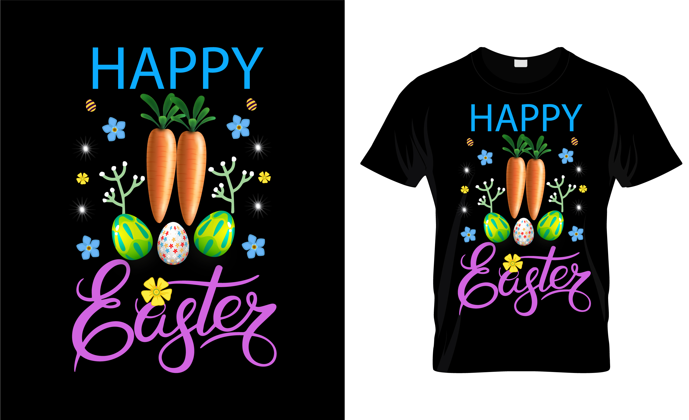 Image of a black t-shirt with an irresistible print on an easter theme.