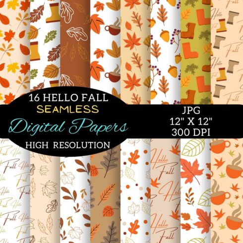 Hello Fall Digital Papers Patterns Design cover image.