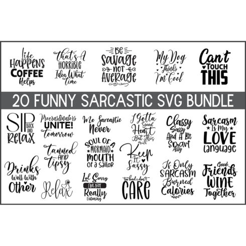 Funny Sarcastic T-shirt Typography Bundle SVG cover image.