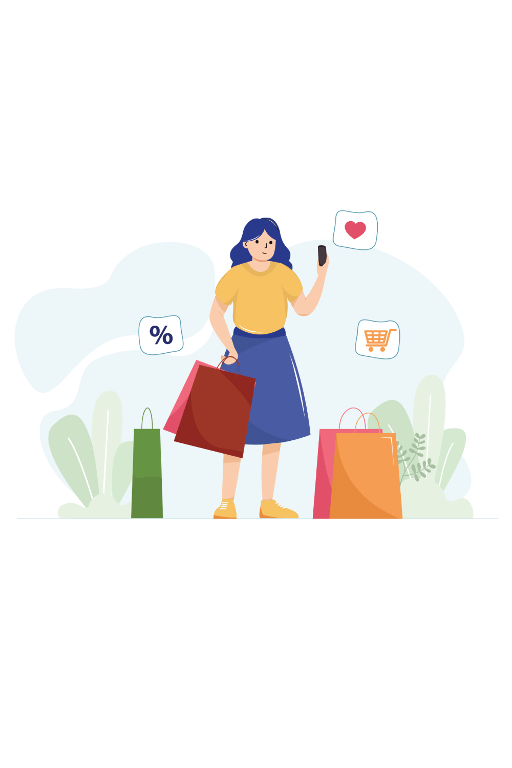 Woman Shopping Illustration - pinterest image preview.