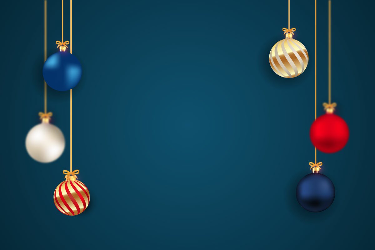 Separate Christmas balls on a deep blue background.