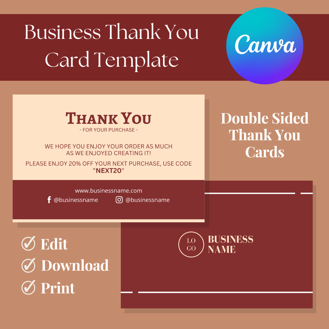Printable Thank You Card Business Template cover image.