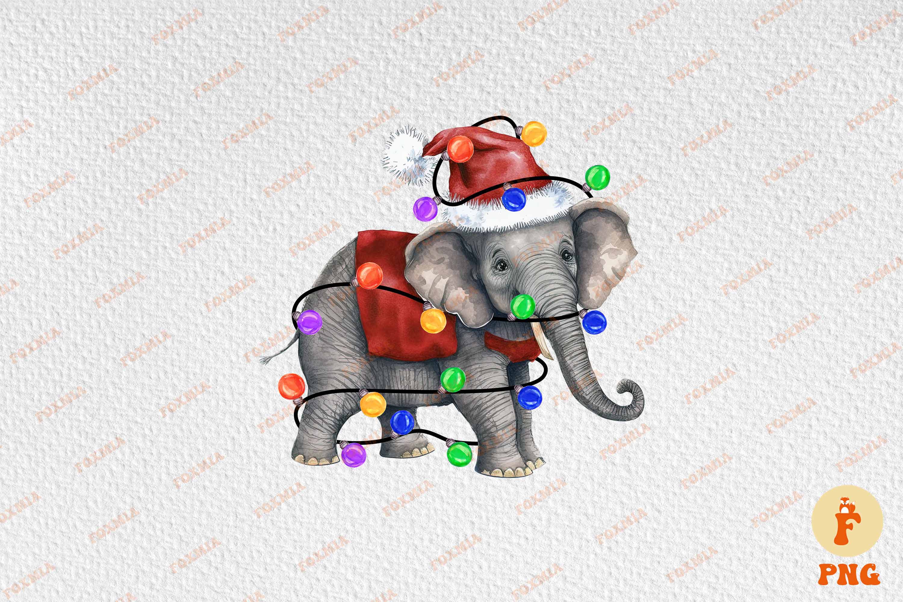 Beautiful image of an elephant in a santa hat.