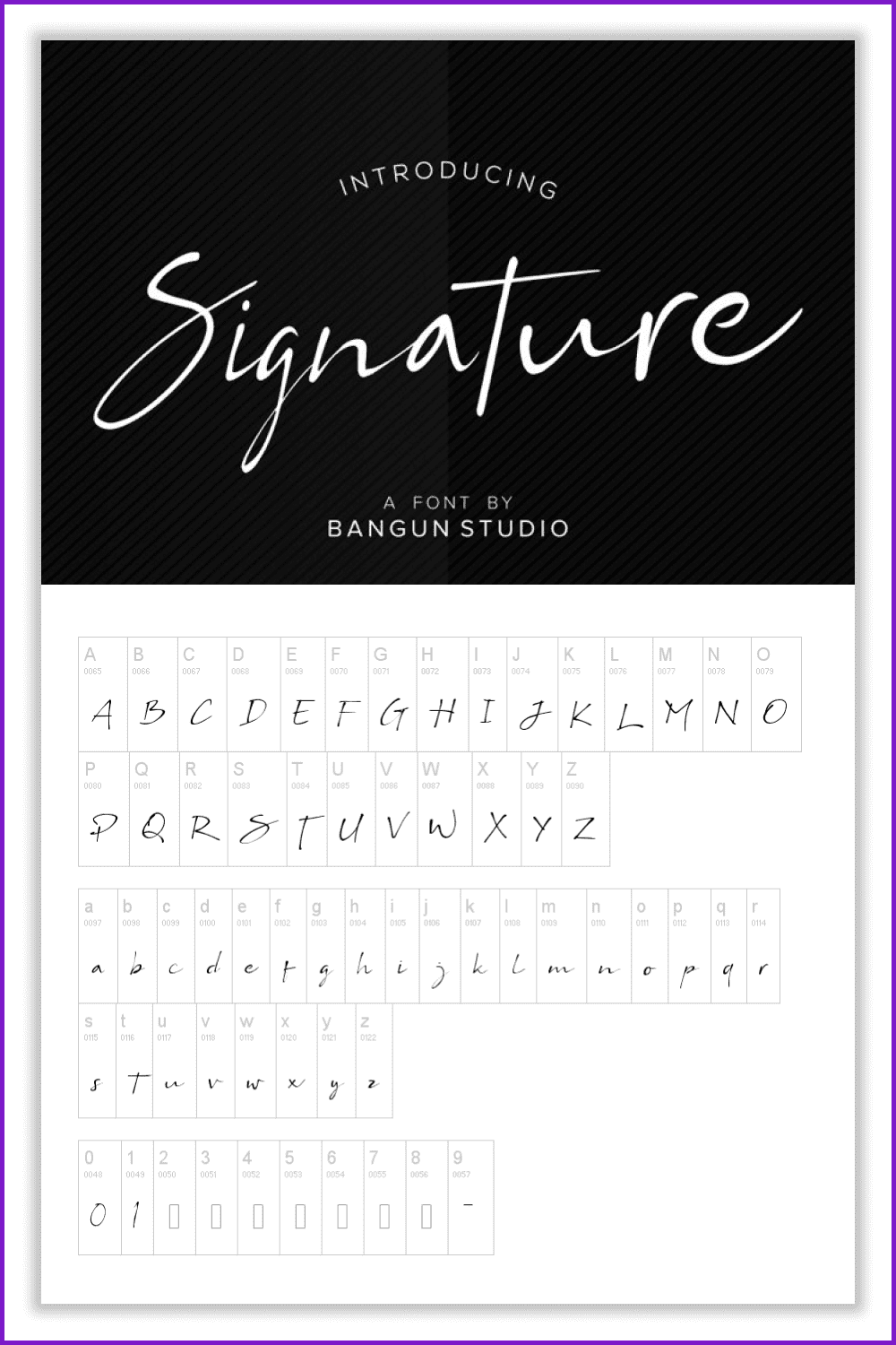 Alphabet typeface Free Bs Signature by Bangun Studio on white background.