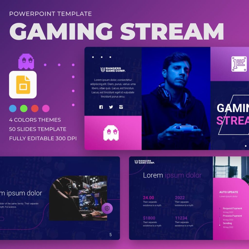 Gaming Stream Google Slides Theme MasterBundles