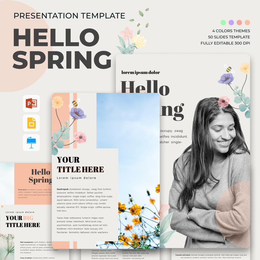 A set of images of gorgeous presentation slides on the theme of the coming of spring.