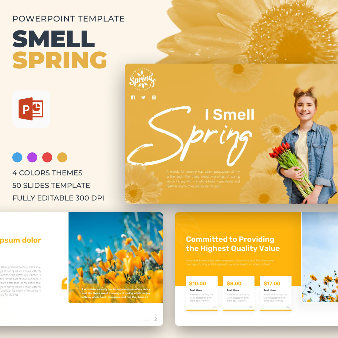 Collection of images of colorful presentation slides on the theme of spring.