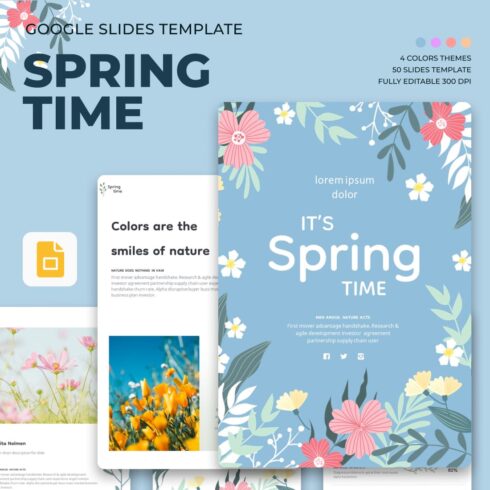 Pack of images of exquisite presentation slides on the theme of spring.