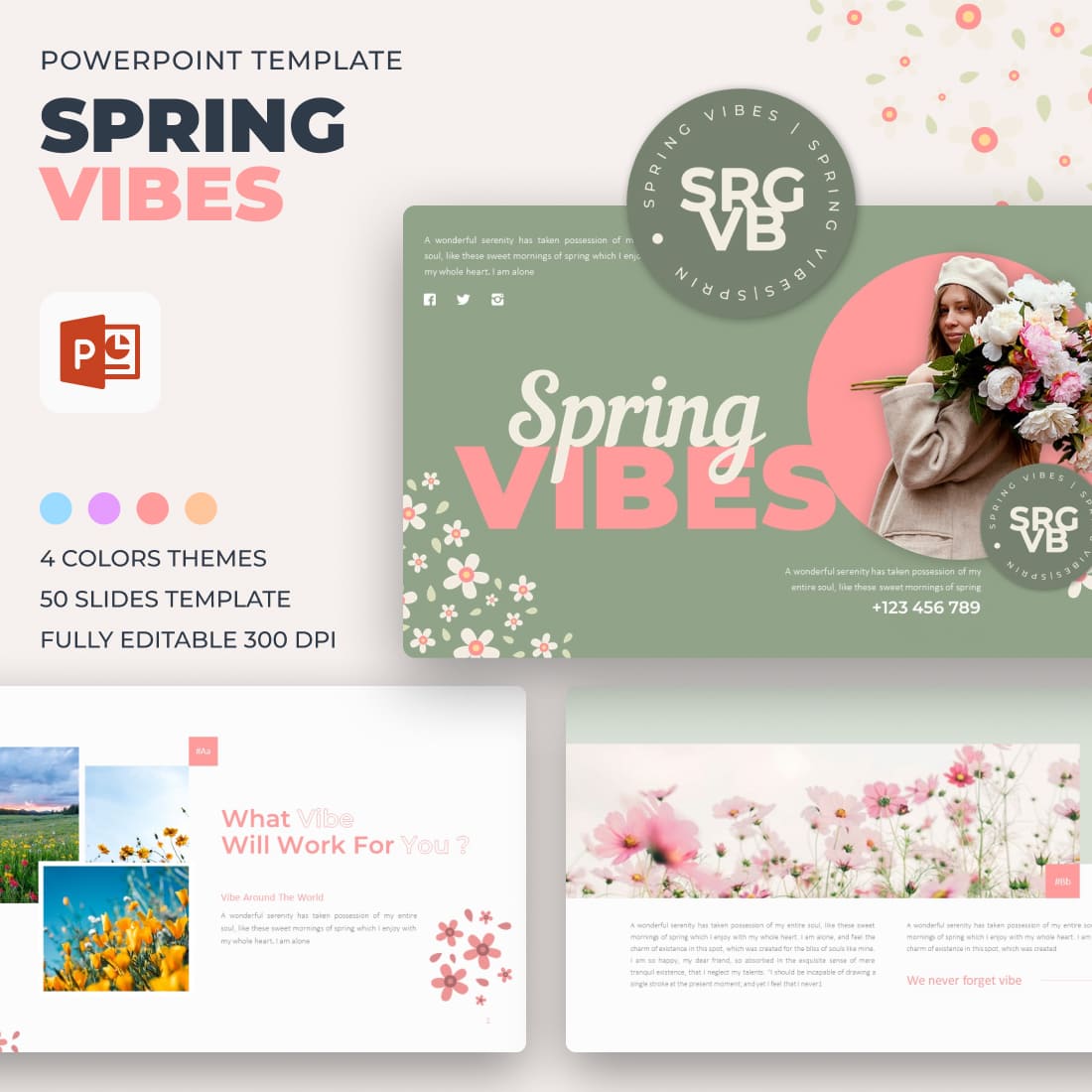 Spring Vibes PowerPoint Template - main image preview.