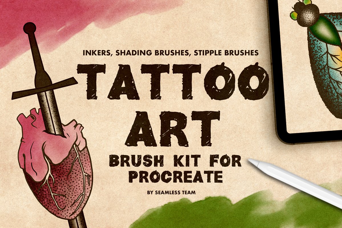 Cover image of Tattoo Art Brush Kit For Procreate.