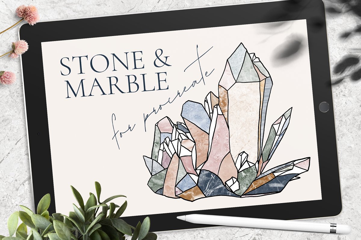 Cover image of Stone & Marble Brushes for Procreate.