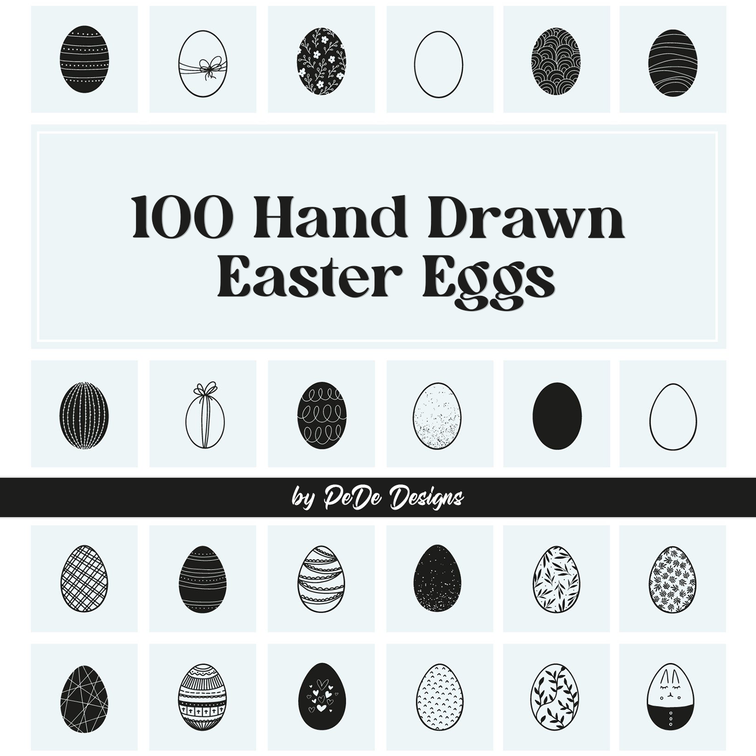 100 Hand Drawn Easter Eggs.