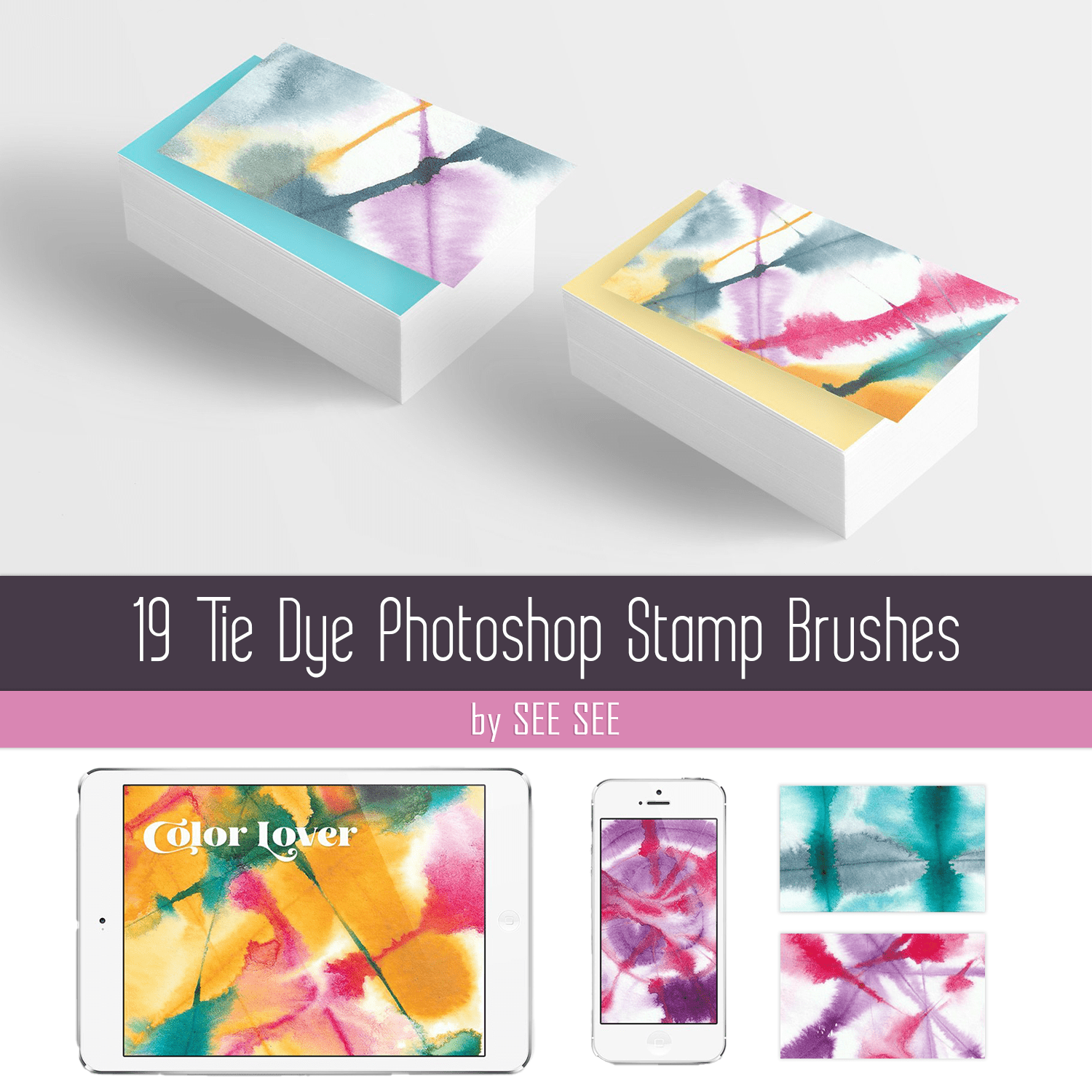 19 Tie Dye Photoshop Stamp Brushes - main image preview.