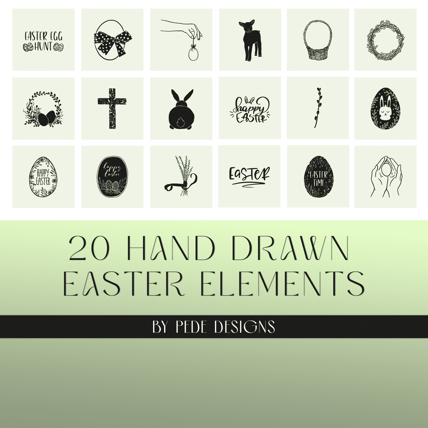 20 Hand Drawn Easter Elements. cover.