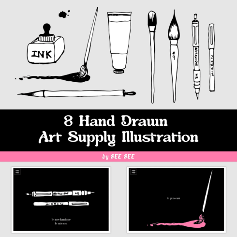 8 Hand Drawn Art Supply Illustration - main image preview.