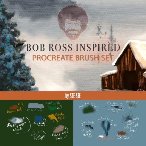 Bob Ross Inspired Procreate Brushes - main image preview.