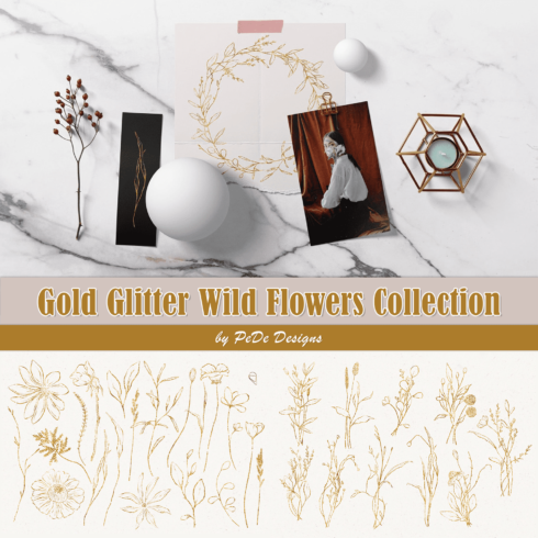 Gold Glitter Wild Flowers Collection.