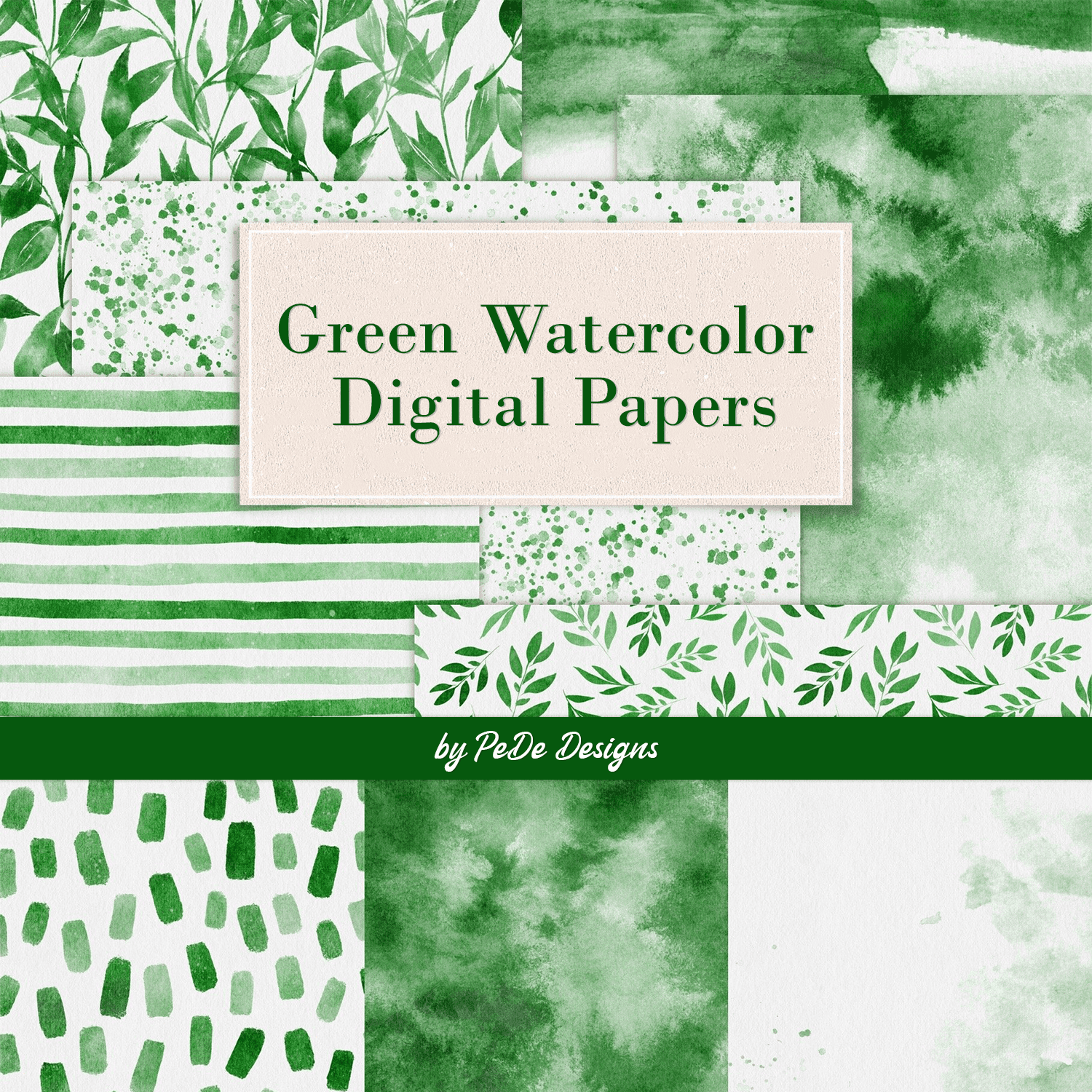 Green Watercolor Digital Papers cover.