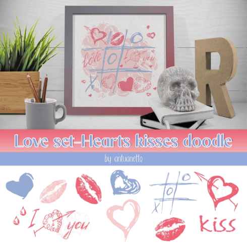 Love Set. Hearts Kisses Doodle - main image preview.