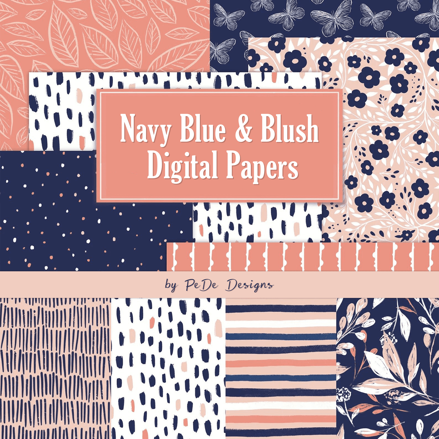 Navy Blue & Blush. Digital Papers cover.