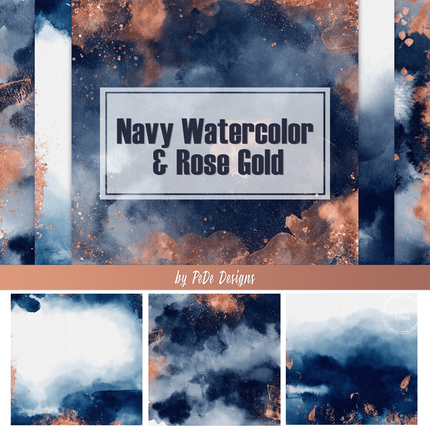 Navy Watercolor & Rose Gold cover.