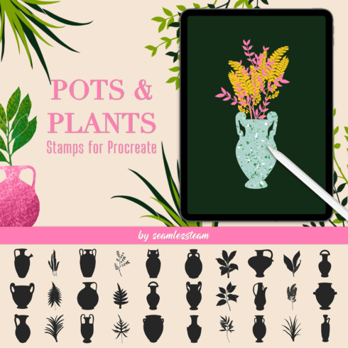 Pots and Plants Stamps for Procreate - main image preview.