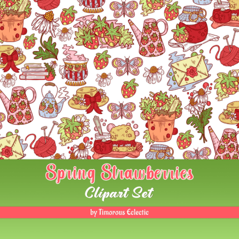 Spring Strawberries Clipart Set - main image preview.