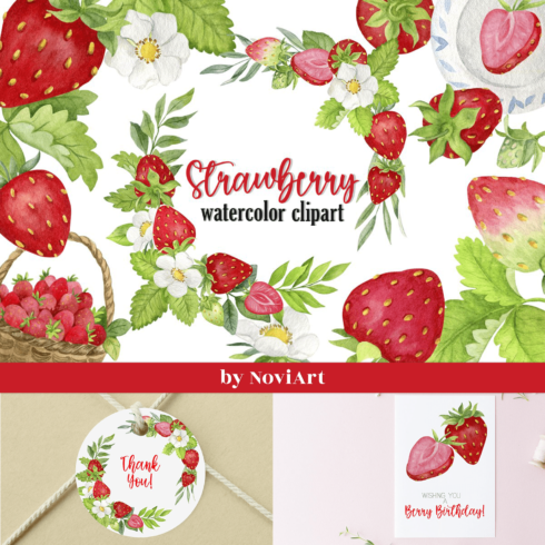Strawberry Watercolor Clipart.