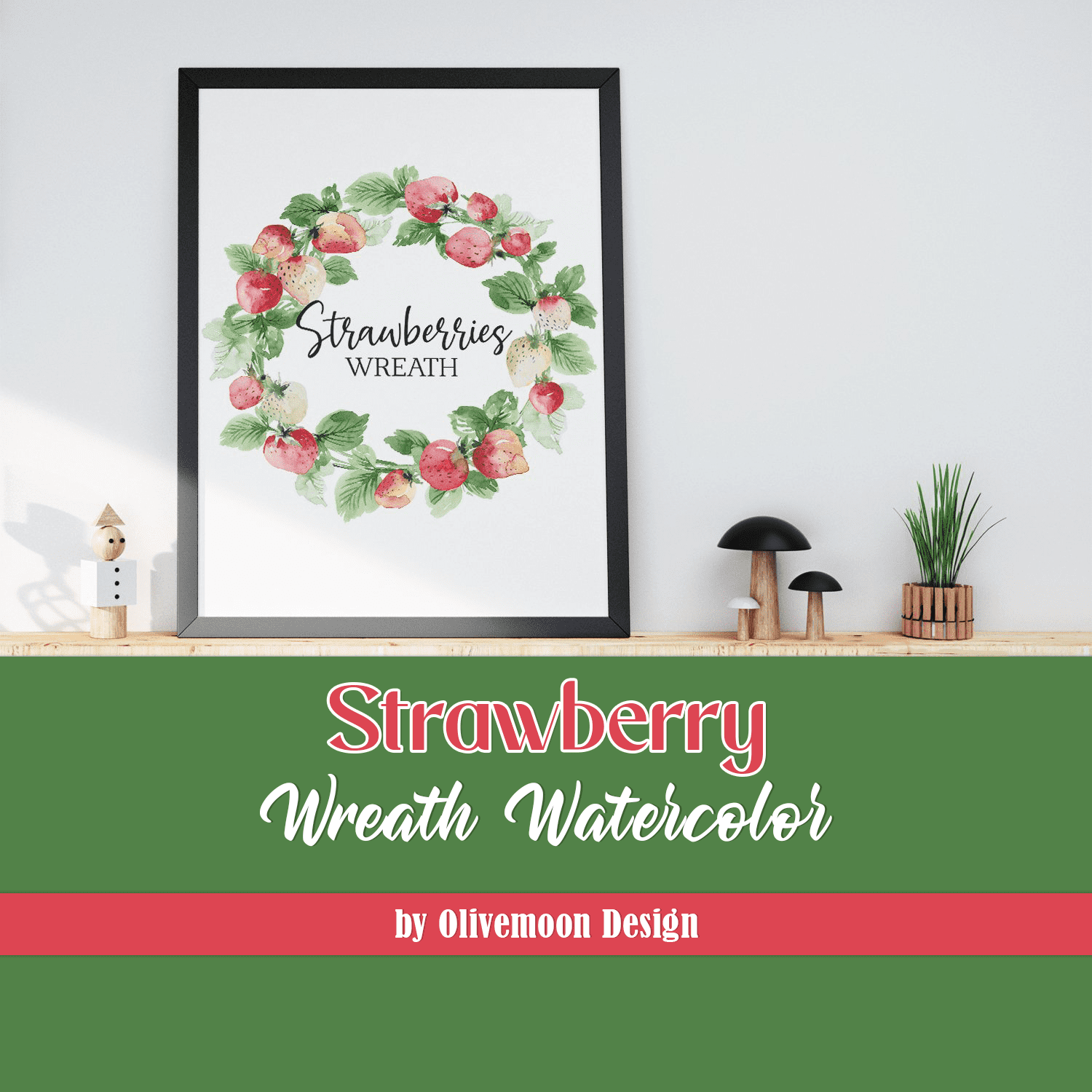 Strawberry Wreath Watercolor Strawberries Clipart PNG.