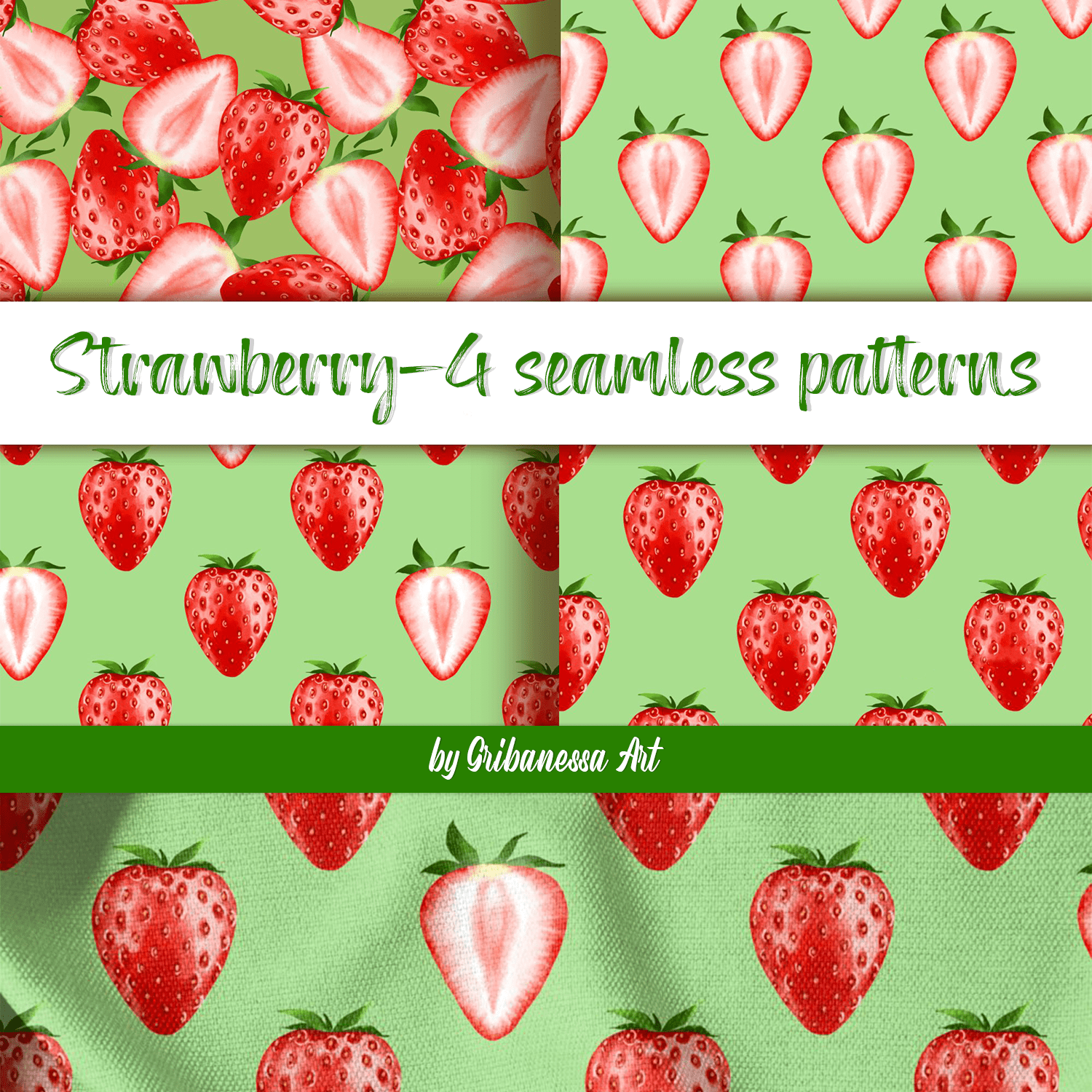 Strawberry. 4 Seamless Patterns.