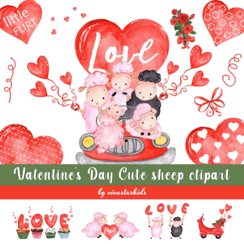 Valentine's Day Cute Sheep Clipart.