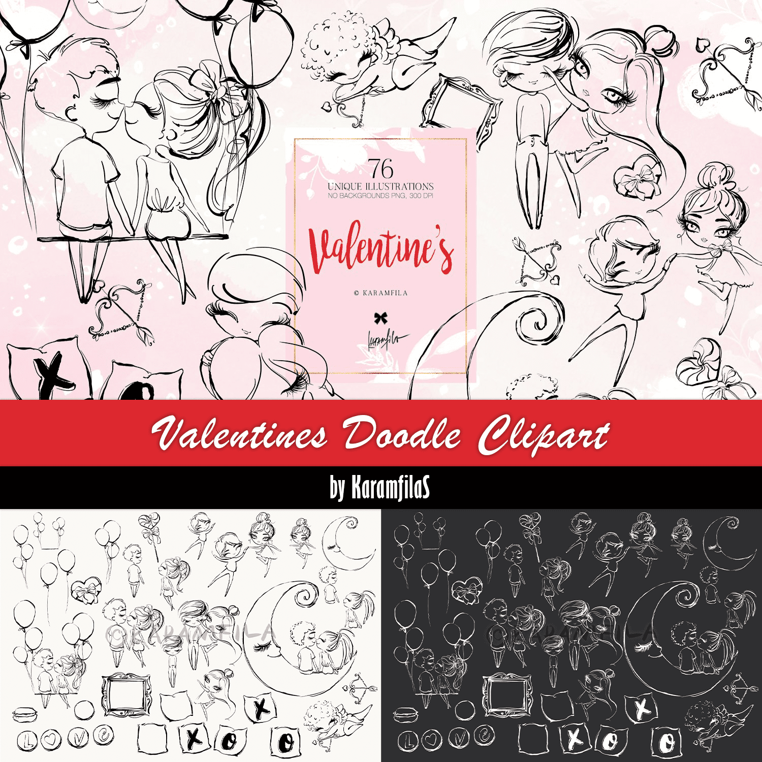 Valentines Doodle Clipart cover.