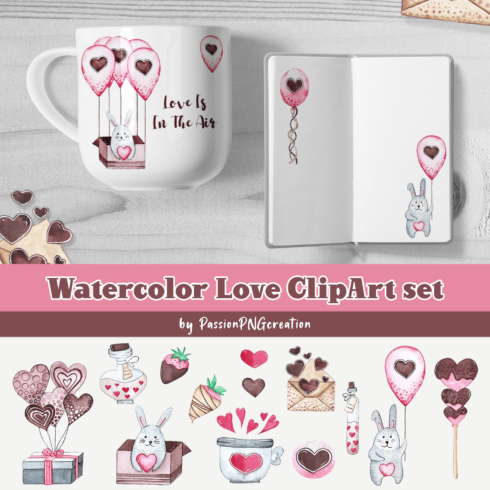 Watercolor Love ClipArt set.