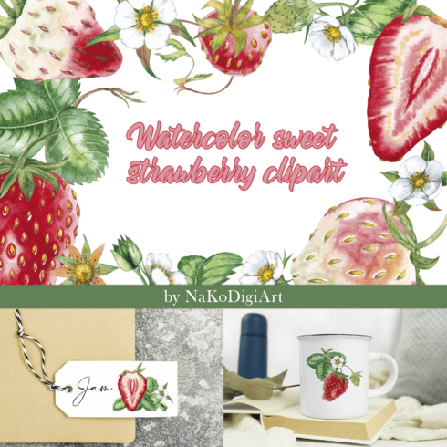 Watercolor Sweet Strawberry Clipart - main image preview.