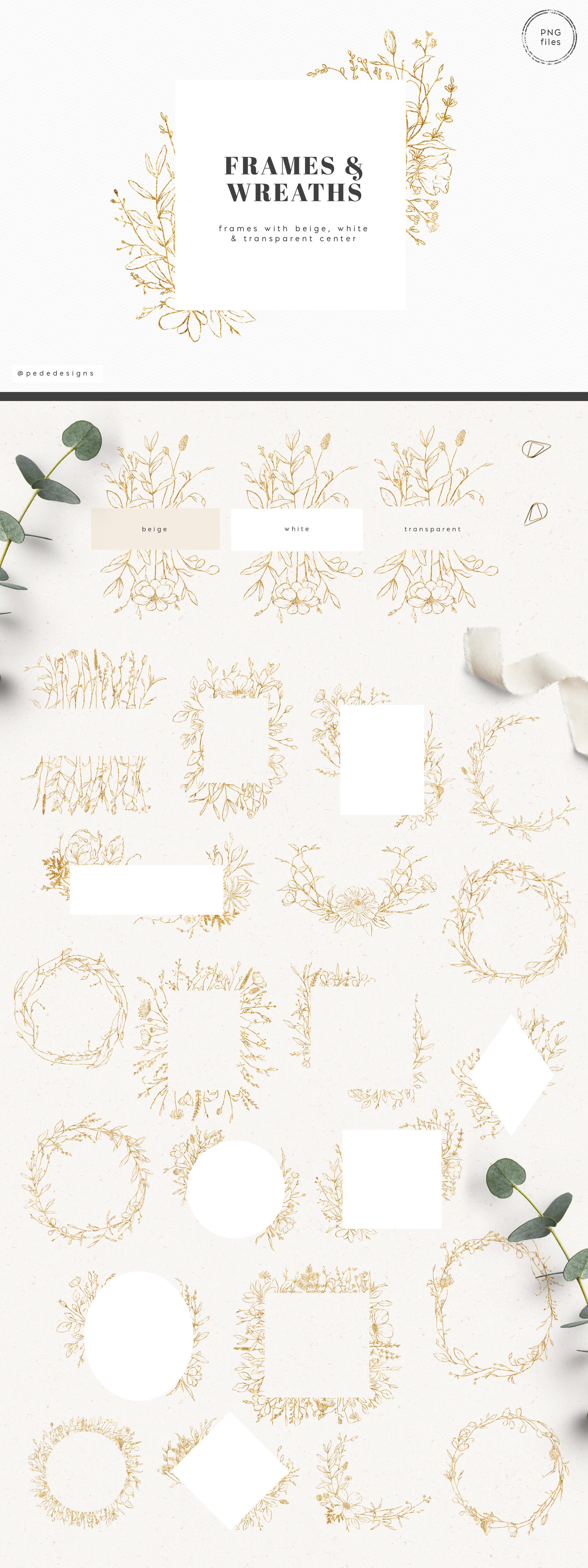 Gold wild flowers wreathes and frames.