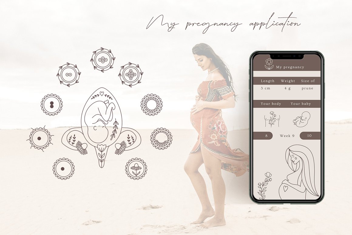 Mockup Iphone with pregnancy application.