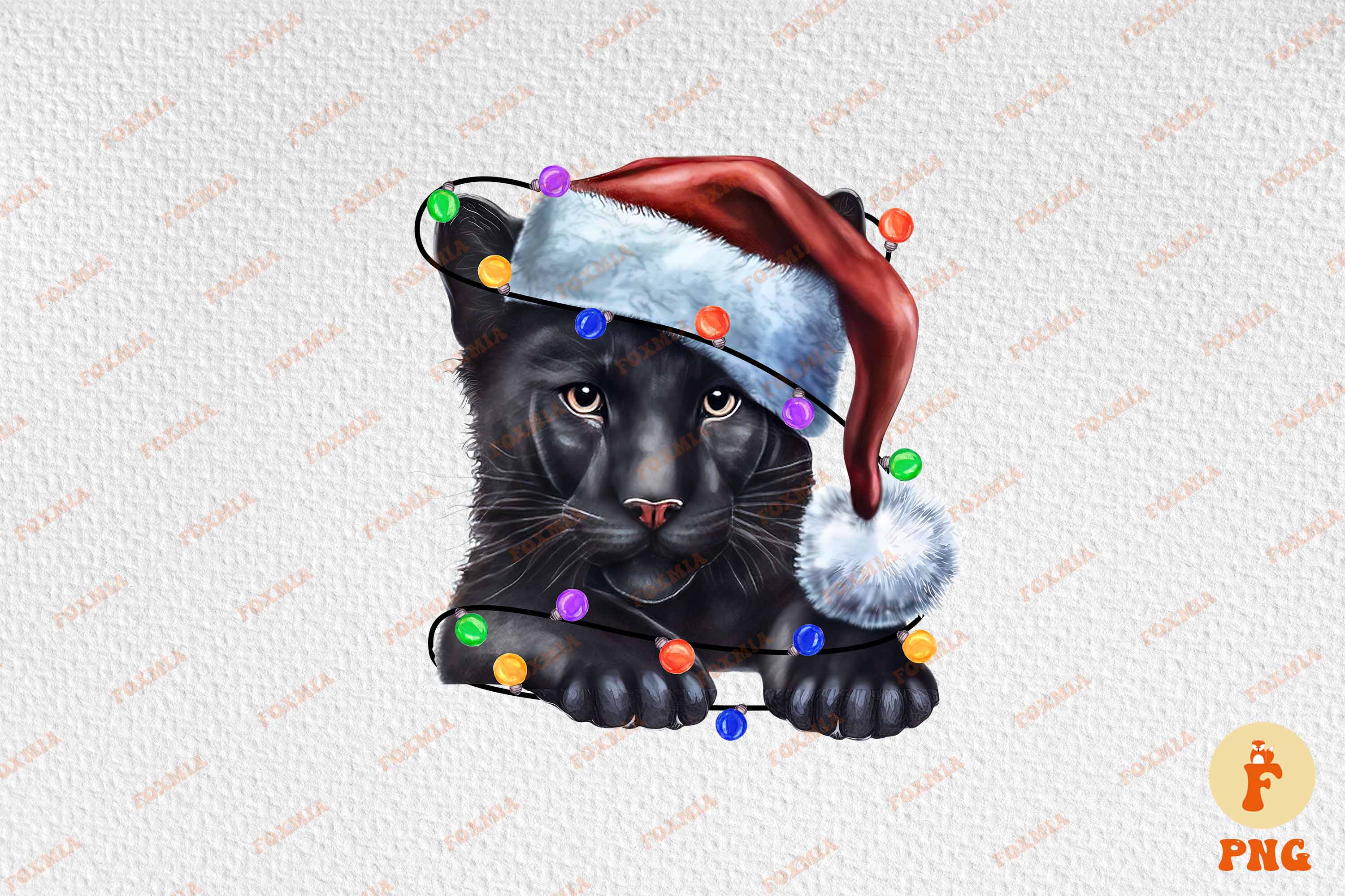 Beautiful image of a panther wearing a santa hat.