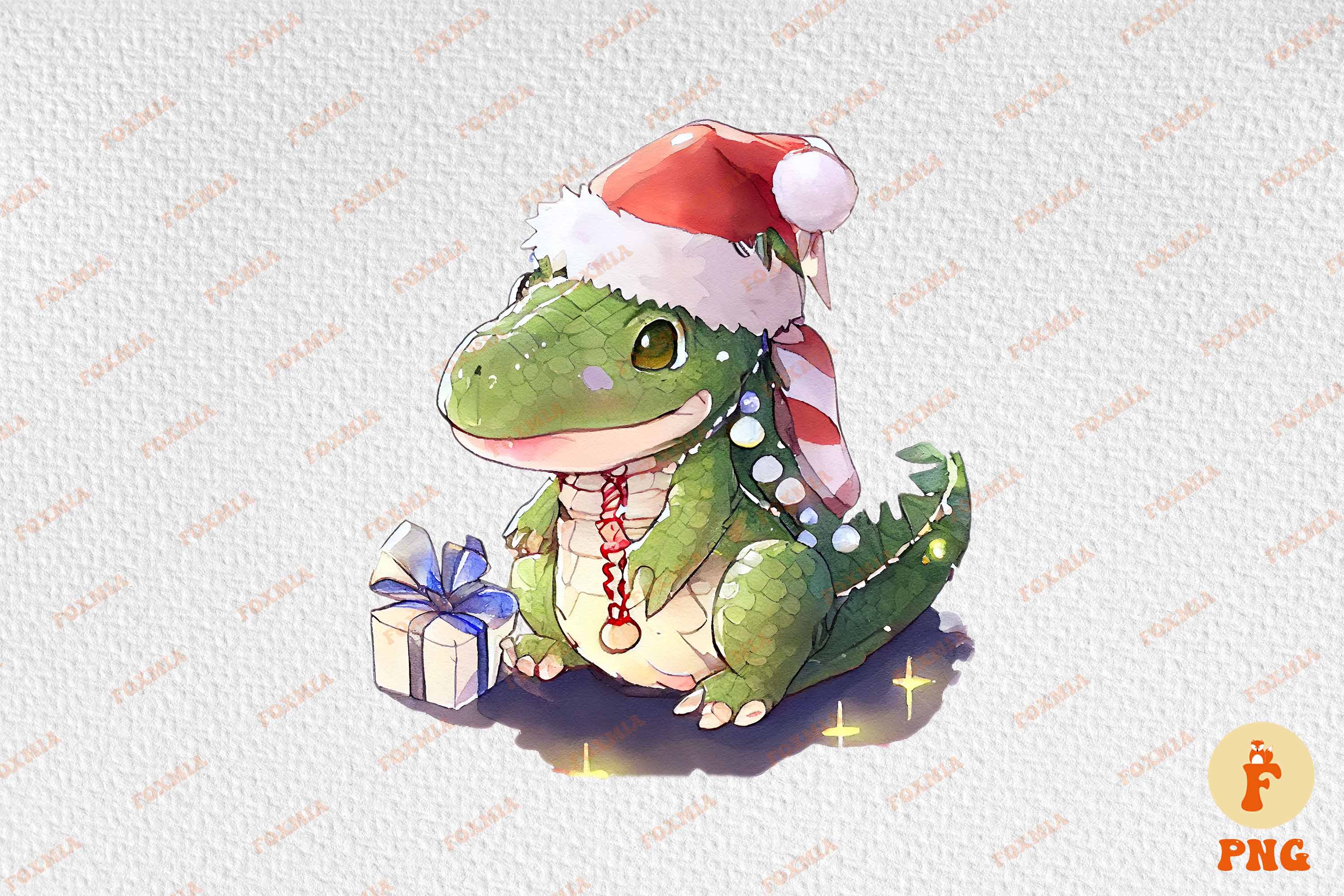 Amazing picture of a crocodile wearing a santa hat.