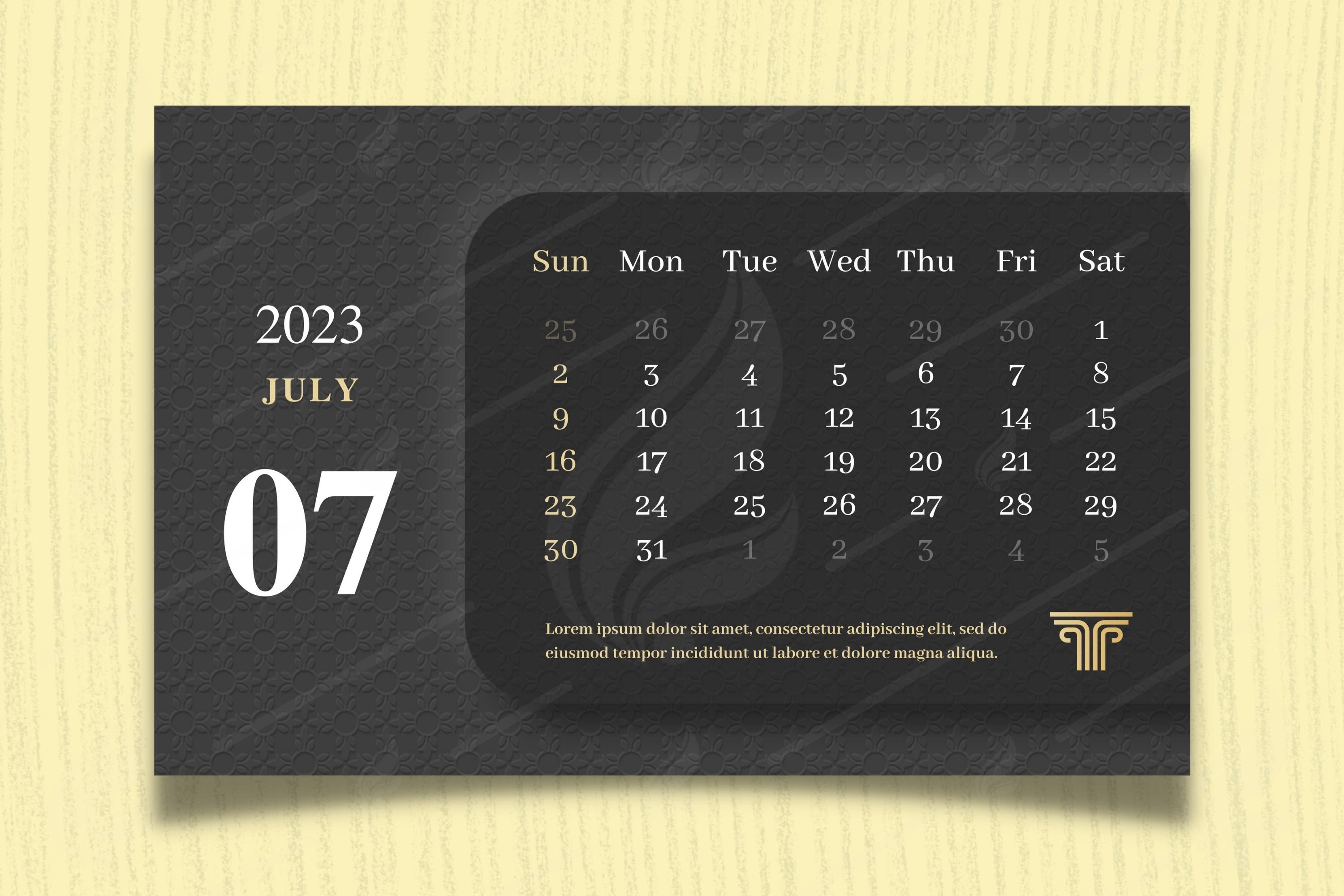 July 2023 - calendar design preview.