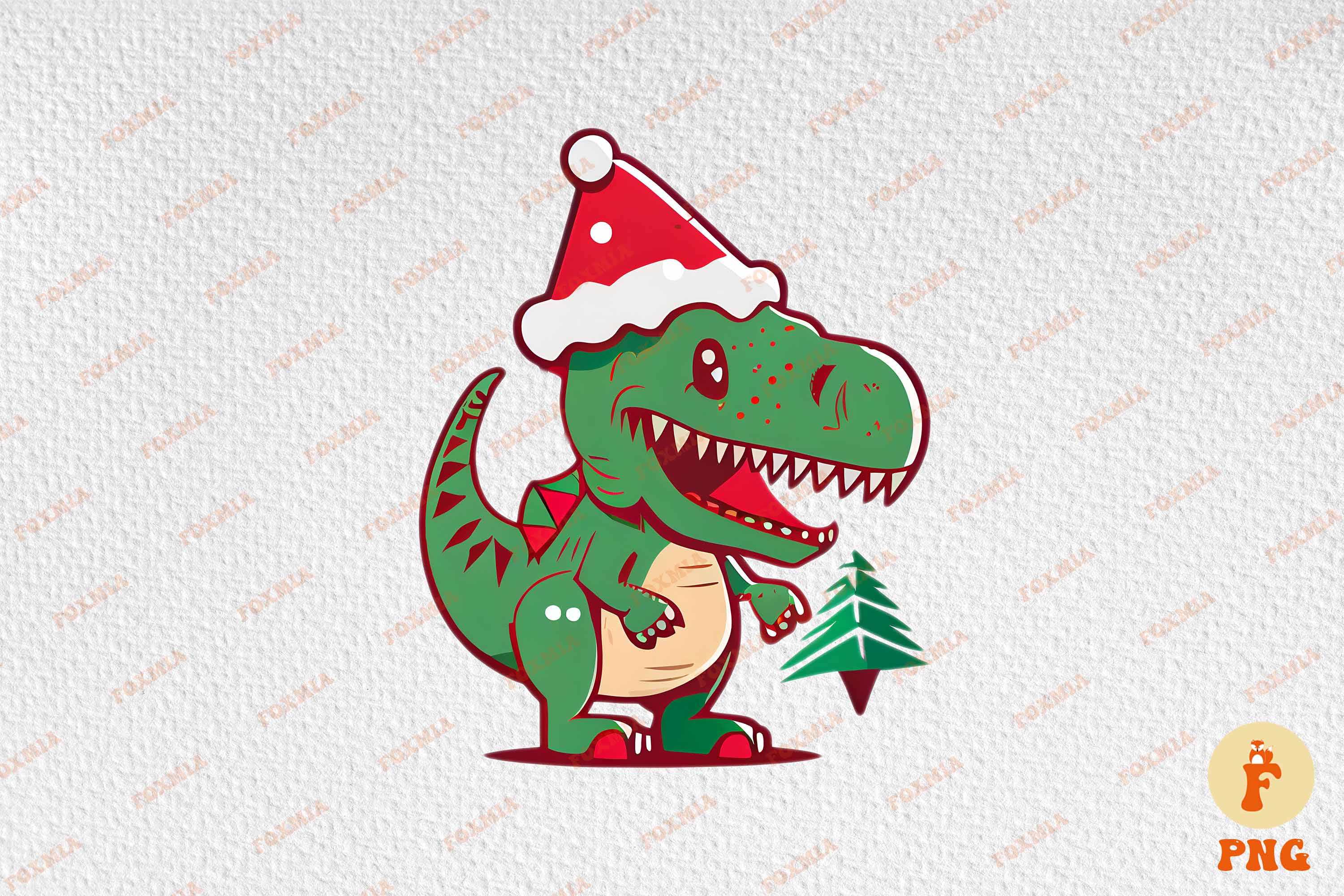 Unique image of a dinosaur wearing a Santa hat.