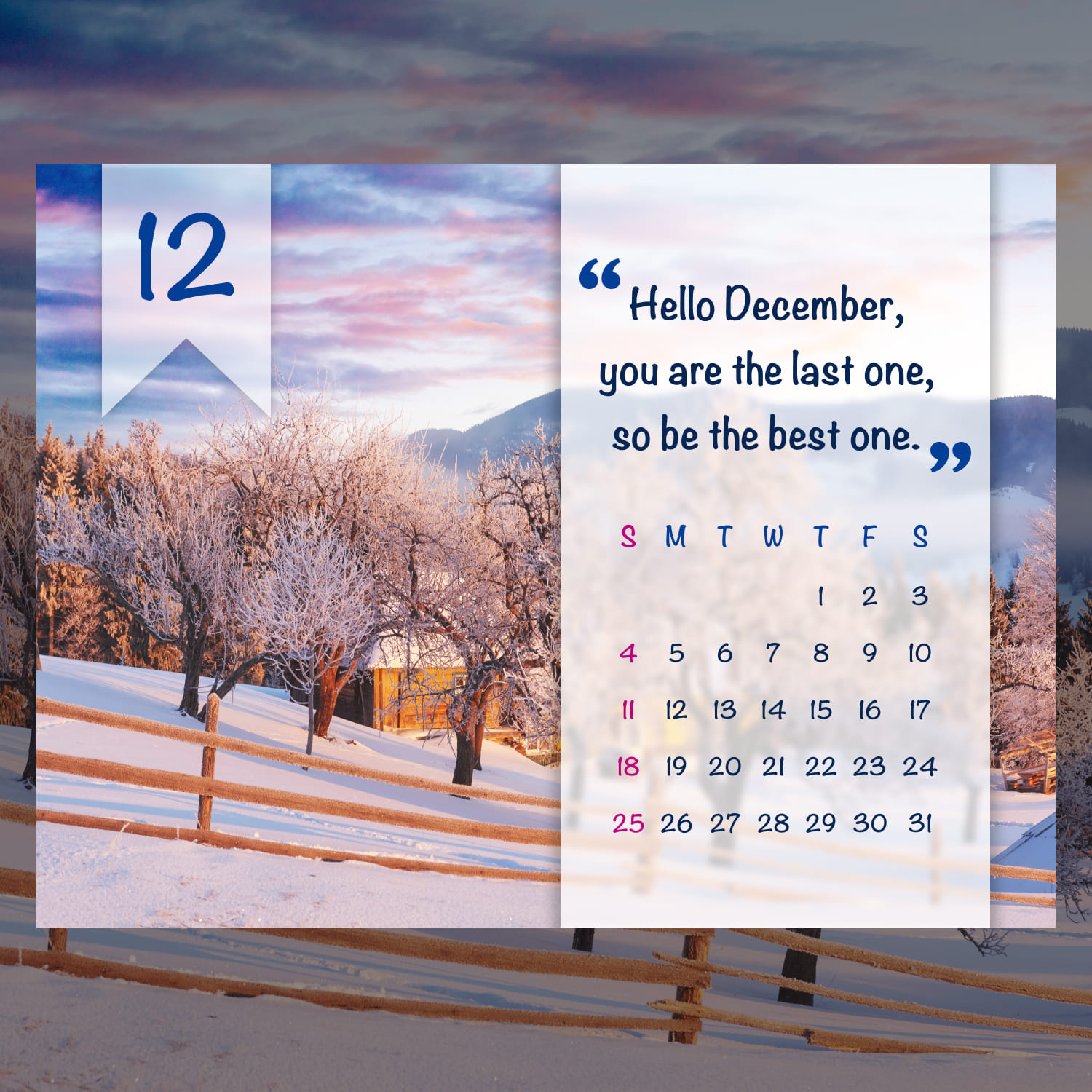Hello December Free Calendar Cover.