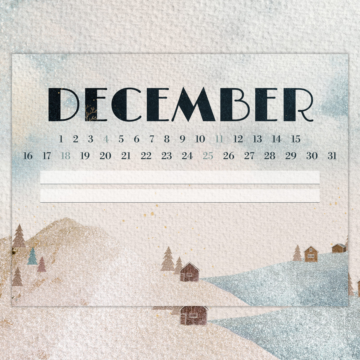 Free Rustic December Calendar Cover.