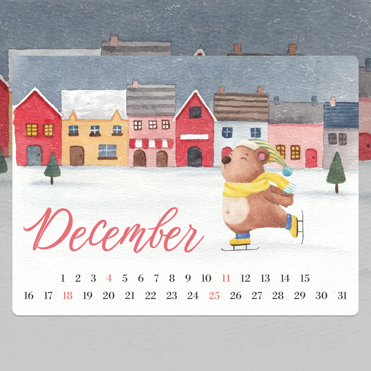 Free December Cartoon Calendar Cover.