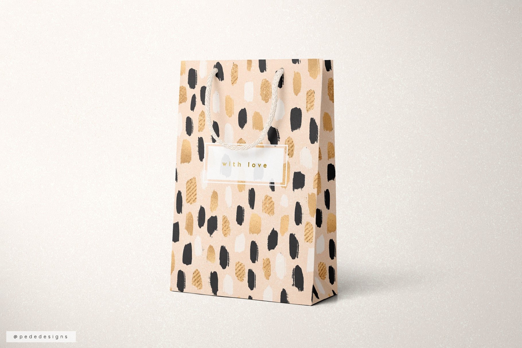 Paper package in a light color with the abstract illustrations.