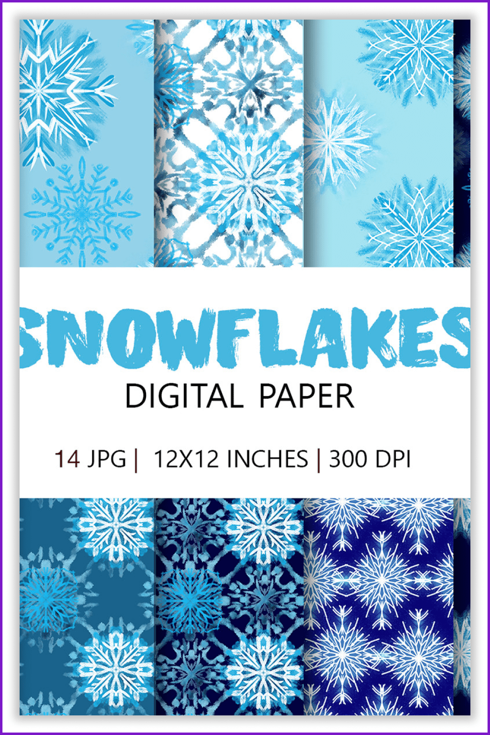 Collage of snowflakes on blue backgrounds.
